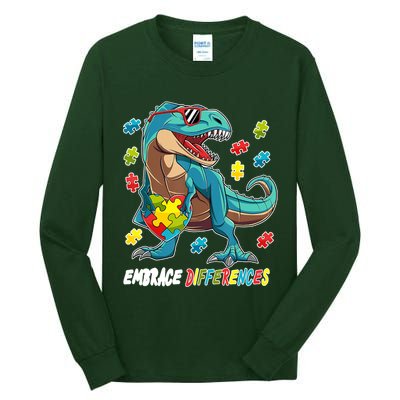 Embrace Differences Autism Awareness Dino Tall Long Sleeve T-Shirt