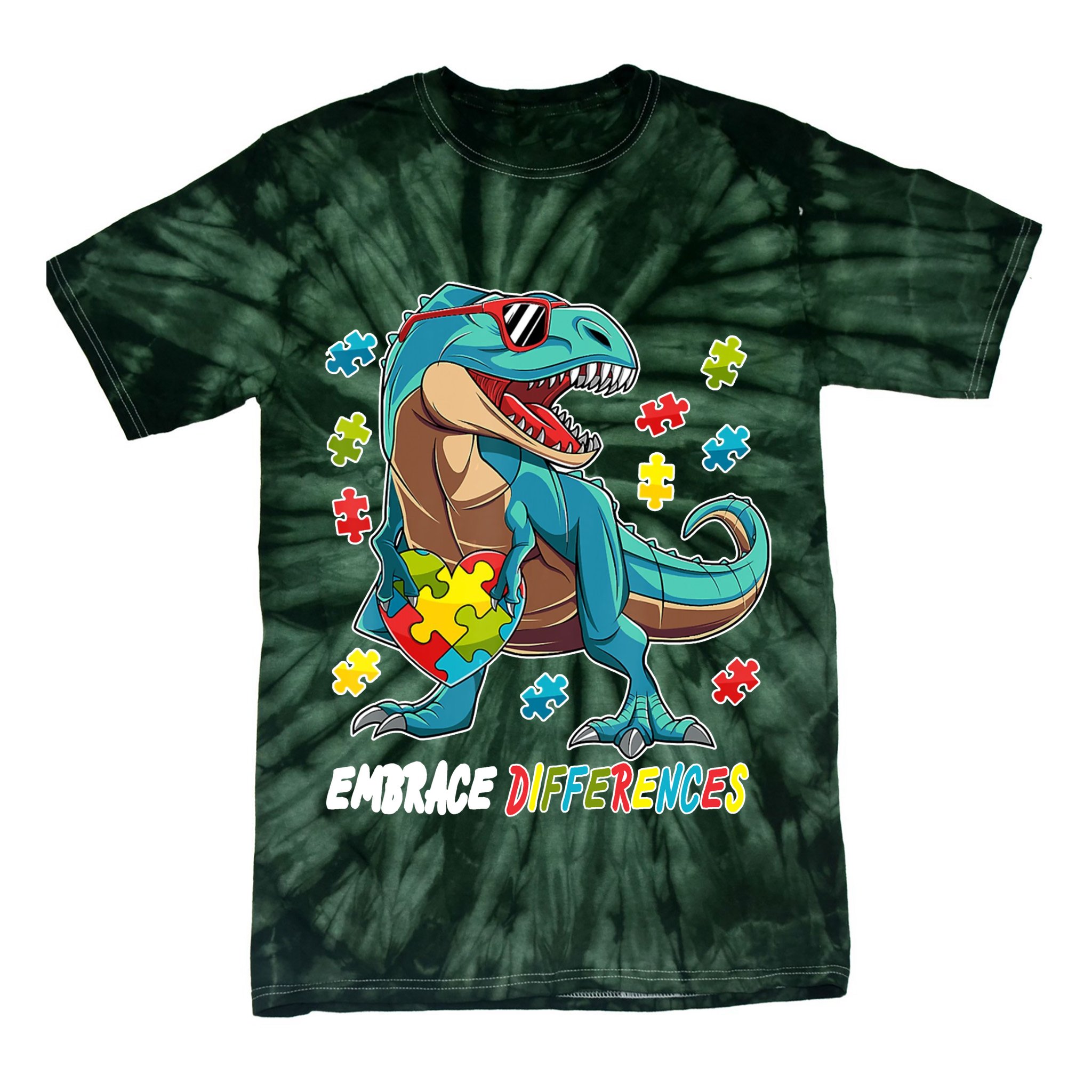 Embrace Differences Autism Awareness Dino Tie-Dye T-Shirt