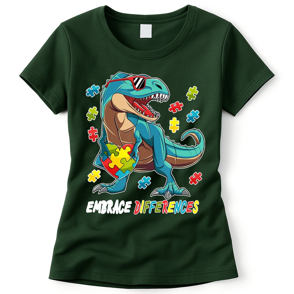 Embrace Differences Autism Awareness Dino Womens T-Shirt