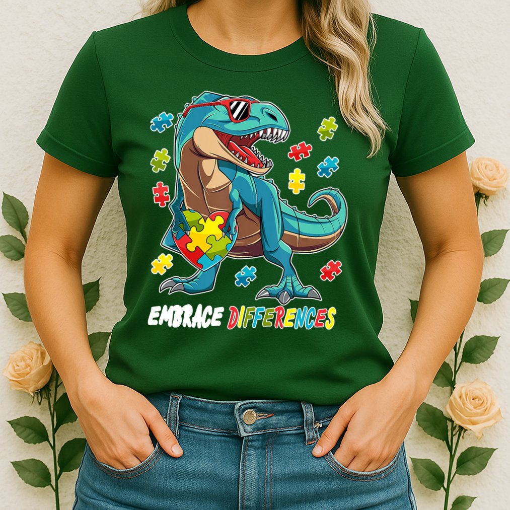 Embrace Differences Autism Awareness Dino Womens T-Shirt