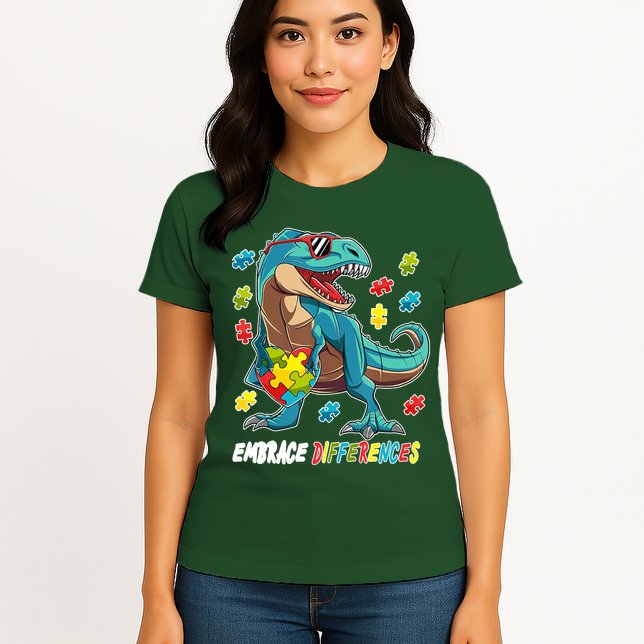 Embrace Differences Autism Awareness Dino Womens T-Shirt