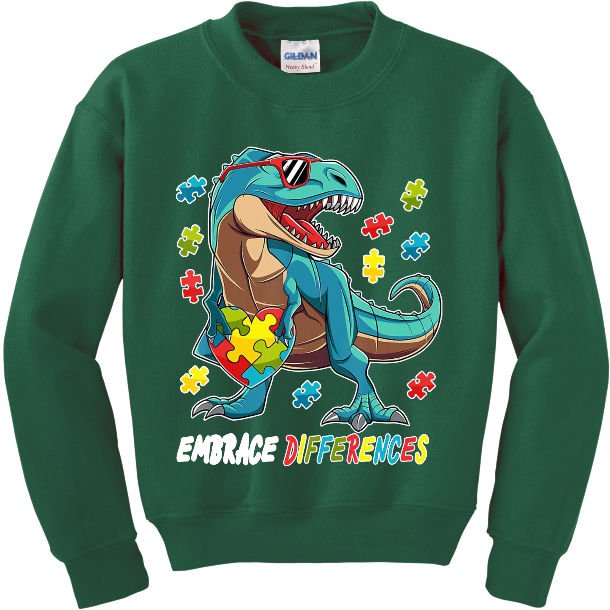 Embrace Differences Autism Awareness Dino Kids Sweatshirt