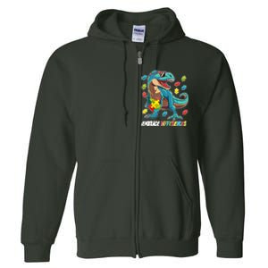 Embrace Differences Autism Awareness Dino Full Zip Hoodie