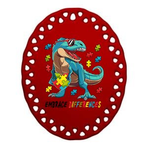 Embrace Differences Autism Awareness Dino Ceramic Oval Ornament