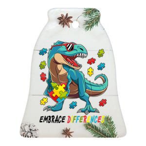 Embrace Differences Autism Awareness Dino Ceramic Bell Ornament