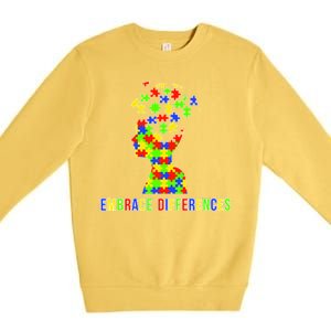 Embrace Differences Autism Awareness Puzzle Pieces Premium Crewneck Sweatshirt