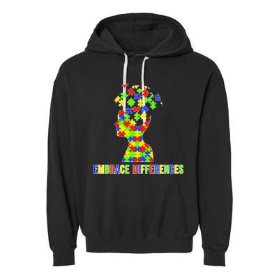 Embrace Differences Autism Awareness Puzzle Pieces Garment-Dyed Fleece Hoodie