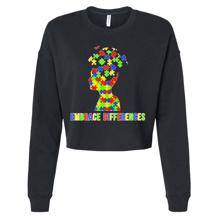 Embrace Differences Autism Awareness Puzzle Pieces Cropped Pullover Crew