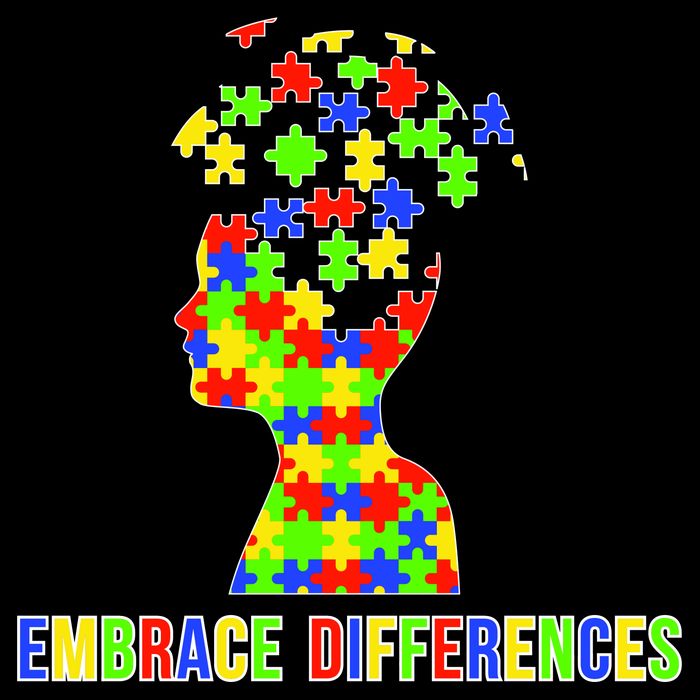 Embrace Differences Autism Awareness Puzzle Pieces Cropped Pullover Crew