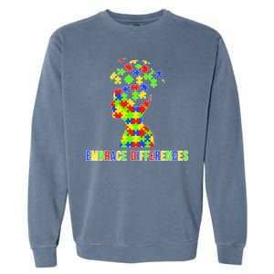 Embrace Differences Autism Awareness Puzzle Pieces Garment-Dyed Sweatshirt