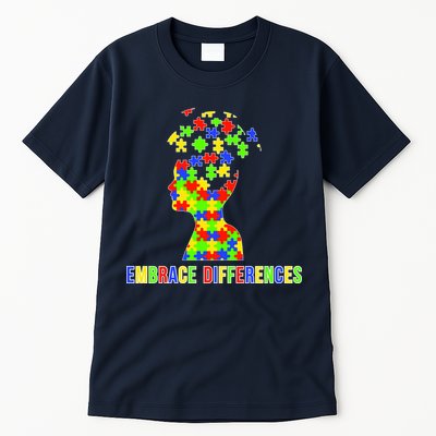 Embrace Differences Autism Awareness Puzzle Pieces Tall T-Shirt