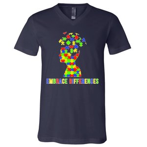 Embrace Differences Autism Awareness Puzzle Pieces V-Neck T-Shirt