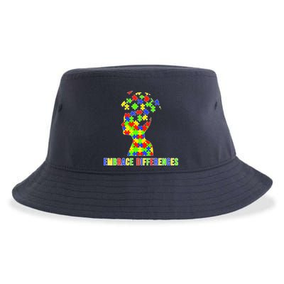 Embrace Differences Autism Awareness Puzzle Pieces Sustainable Bucket Hat