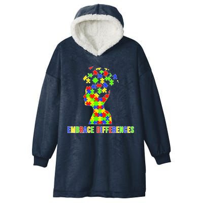 Embrace Differences Autism Awareness Puzzle Pieces Hooded Wearable Blanket