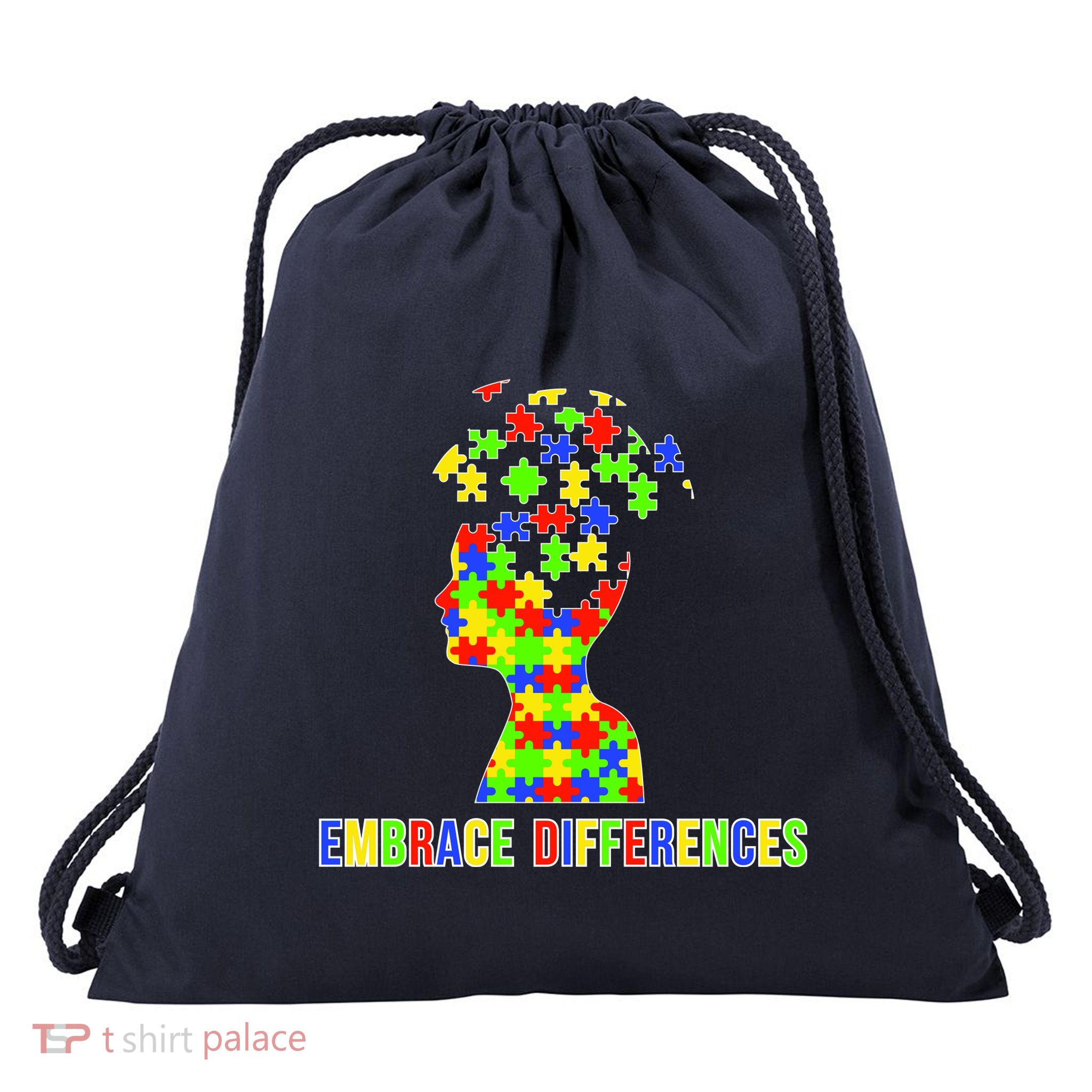Embrace Differences Autism Awareness Puzzle Pieces Drawstring Bag
