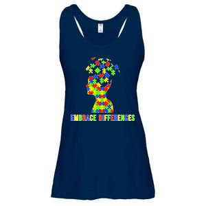 Embrace Differences Autism Awareness Puzzle Pieces Ladies Essential Flowy Tank