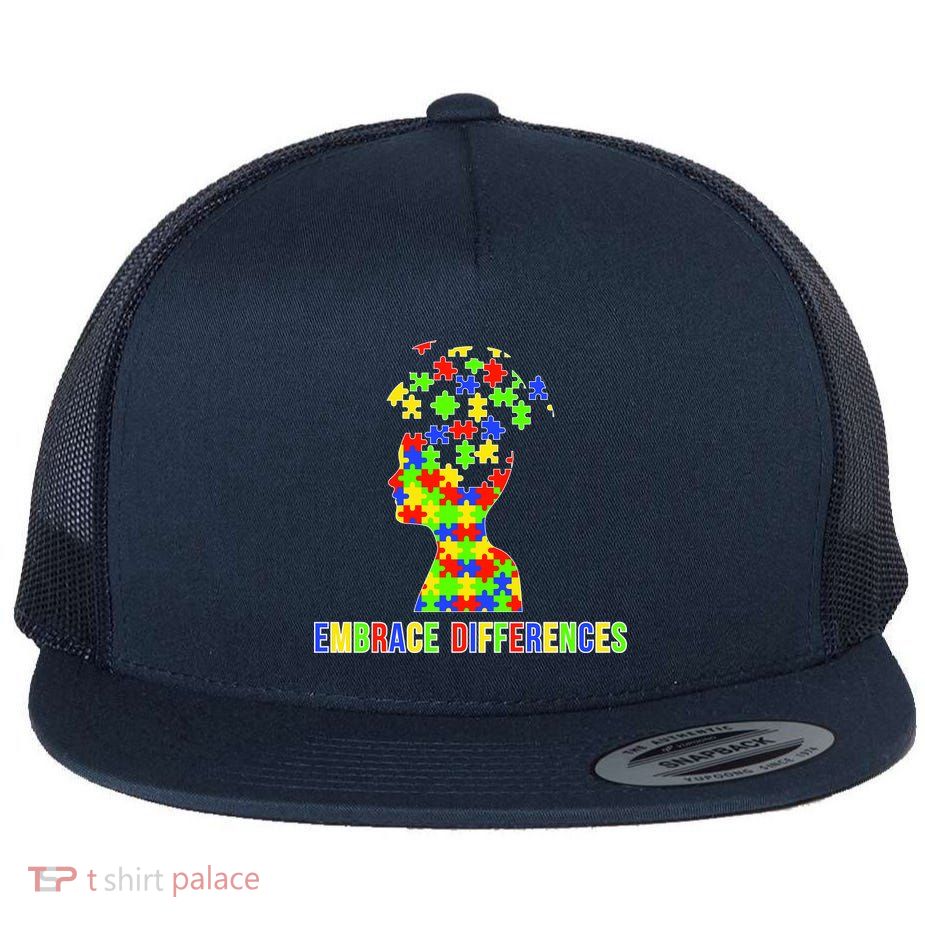 Embrace Differences Autism Awareness Puzzle Pieces Flatbill Hat