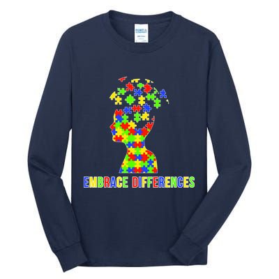 Embrace Differences Autism Awareness Puzzle Pieces Tall Long Sleeve T-Shirt