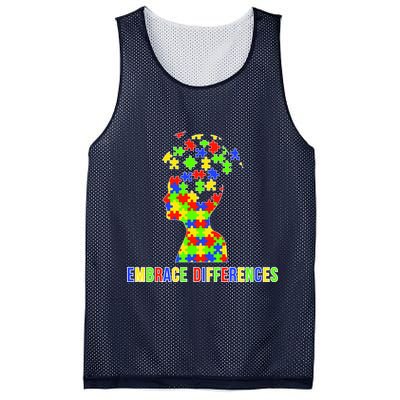 Embrace Differences Autism Awareness Puzzle Pieces Mesh Reversible Basketball Jersey Tank