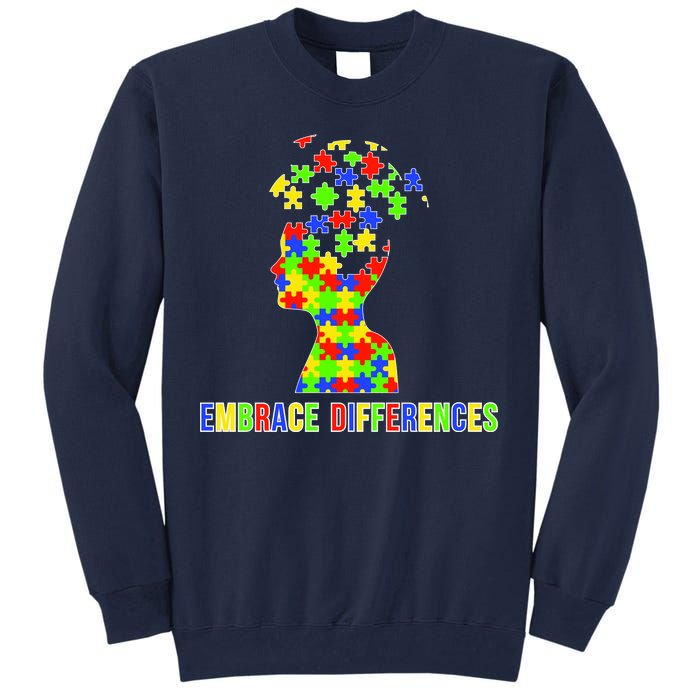 Embrace Differences Autism Awareness Puzzle Pieces Tall Sweatshirt