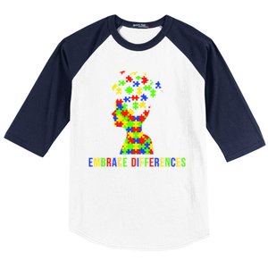 Embrace Differences Autism Awareness Puzzle Pieces Baseball Sleeve Shirt