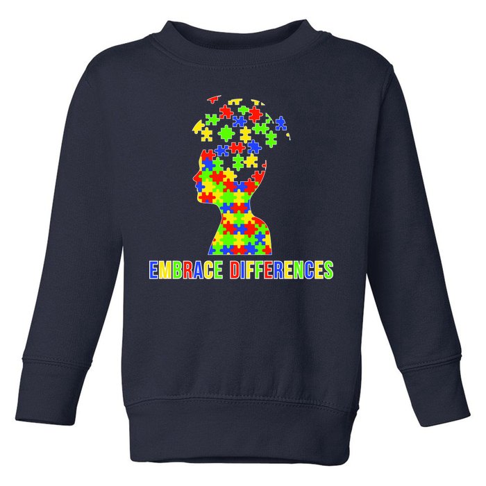 Embrace Differences Autism Awareness Puzzle Pieces Toddler Sweatshirt