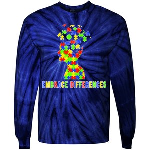 Embrace Differences Autism Awareness Puzzle Pieces Tie-Dye Long Sleeve Shirt