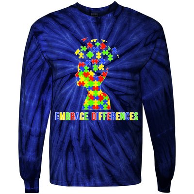 Embrace Differences Autism Awareness Puzzle Pieces Tie-Dye Long Sleeve Shirt