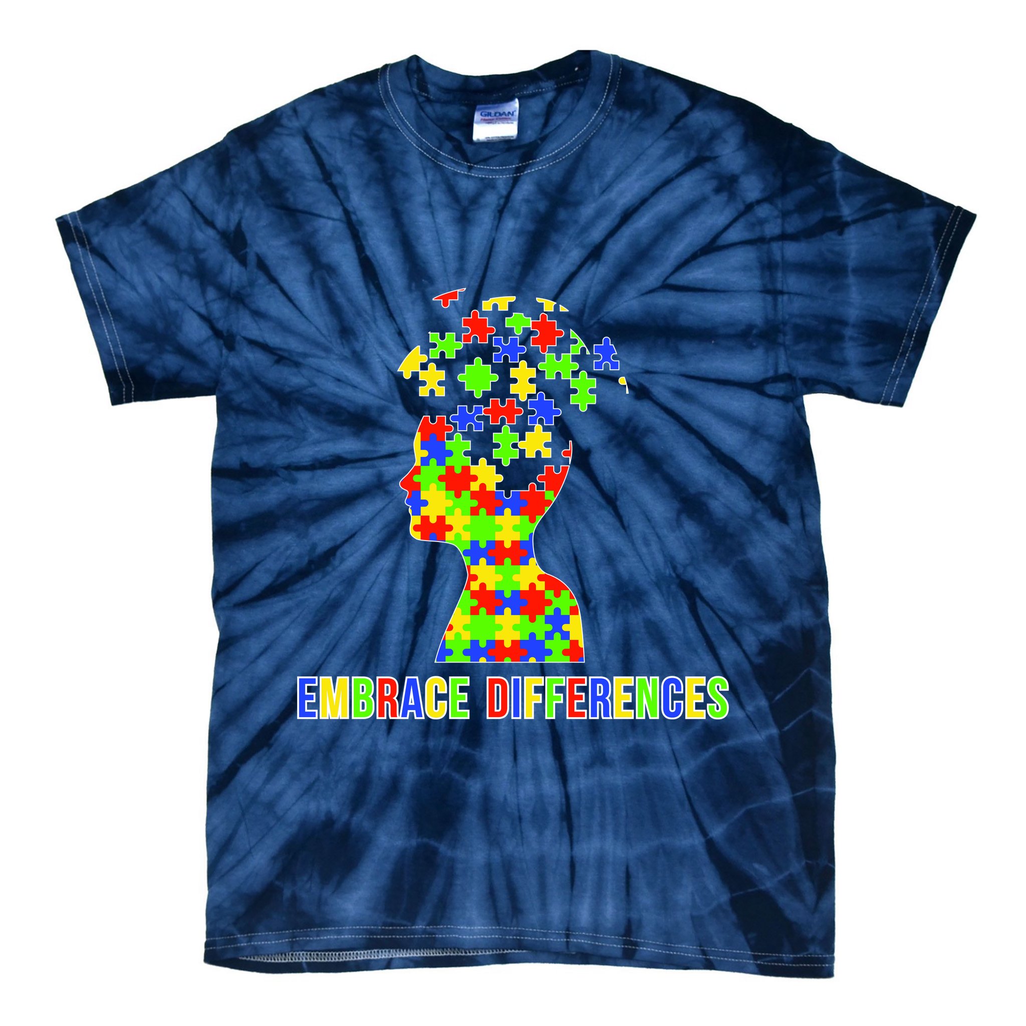 Embrace Differences Autism Awareness Puzzle Pieces Tie-Dye T-Shirt