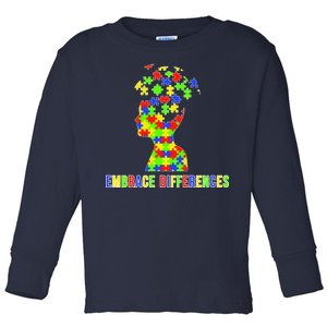 Embrace Differences Autism Awareness Puzzle Pieces Toddler Long Sleeve Shirt