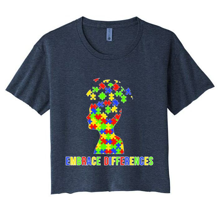 Embrace Differences Autism Awareness Puzzle Pieces Crop Top