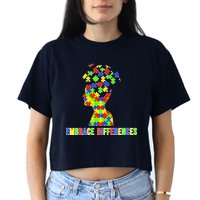 Embrace Differences Autism Awareness Puzzle Pieces Crop Top