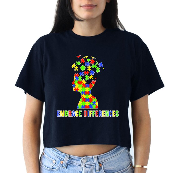 Embrace Differences Autism Awareness Puzzle Pieces Crop Top