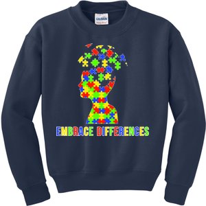 Embrace Differences Autism Awareness Puzzle Pieces Kids Sweatshirt