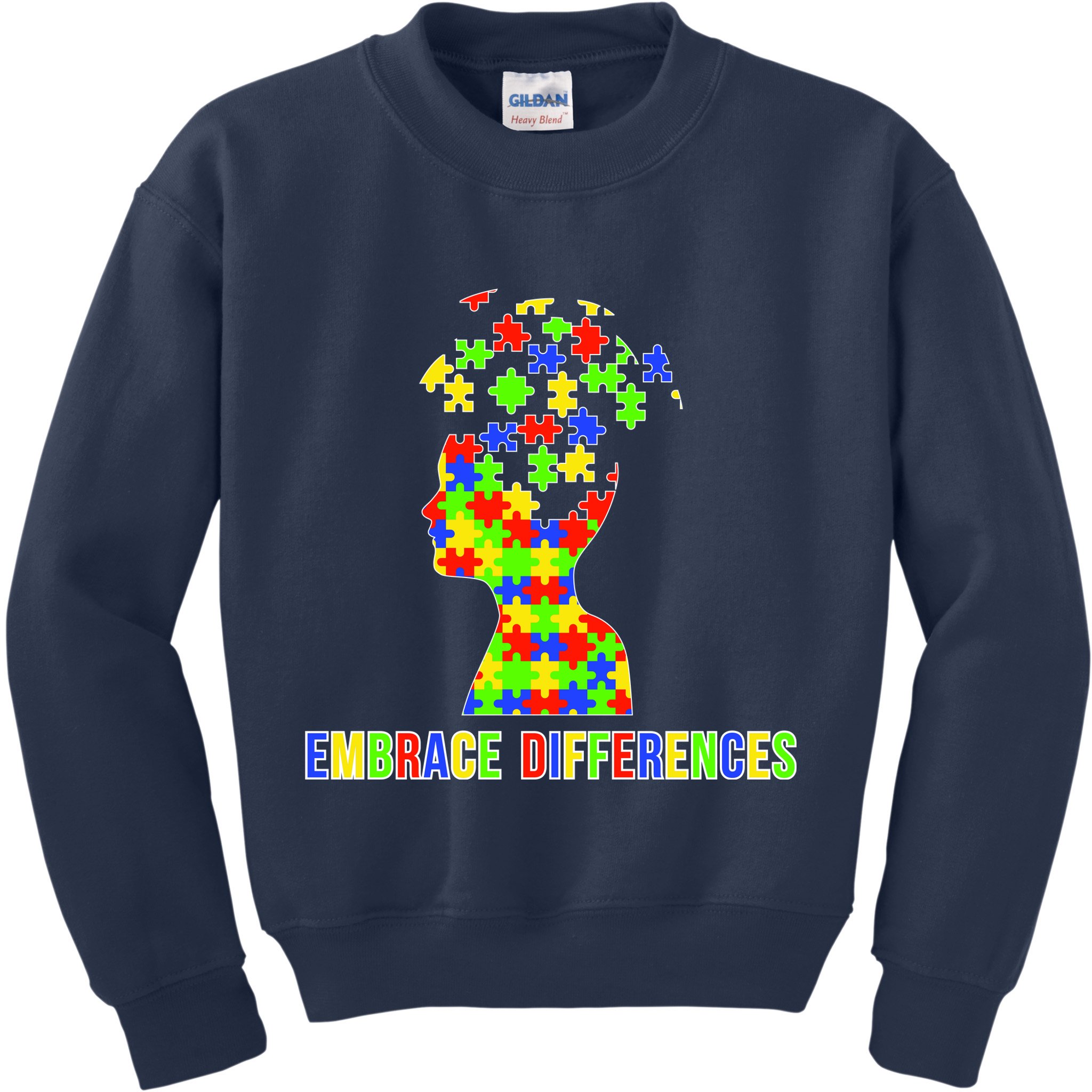 Embrace Differences Autism Awareness Puzzle Pieces Kids Sweatshirt