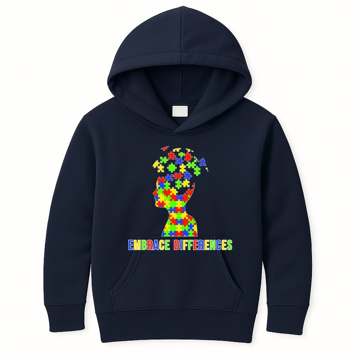 Embrace Differences Autism Awareness Puzzle Pieces Kids Hoodie