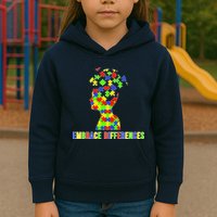 Embrace Differences Autism Awareness Puzzle Pieces Kids Hoodie