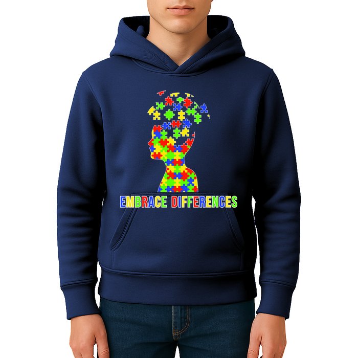 Embrace Differences Autism Awareness Puzzle Pieces Kids Hoodie
