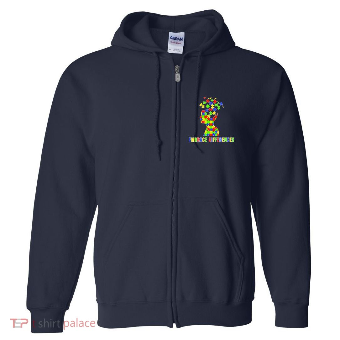 Embrace Differences Autism Awareness Puzzle Pieces Full Zip Hoodie