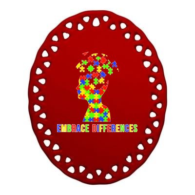 Embrace Differences Autism Awareness Puzzle Pieces Ceramic Oval Ornament