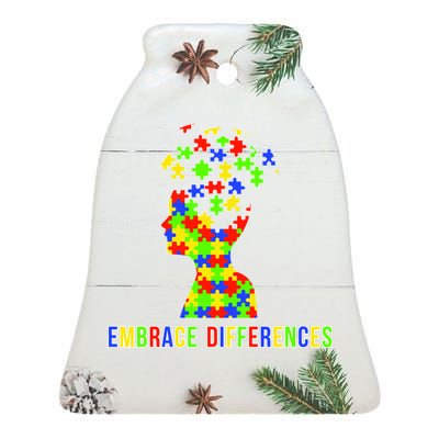 Embrace Differences Autism Awareness Puzzle Pieces Ceramic Bell Ornament