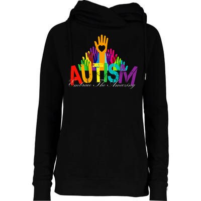 Embrace The Amazing Autism Hands Womens Funnel Neck Pullover Hood