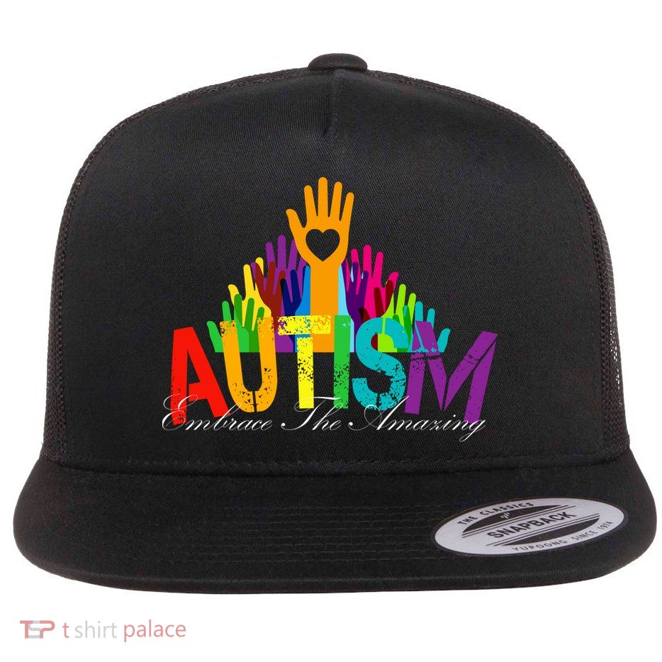 Embrace The Amazing Autism Hands Flat Bill Trucker Hat