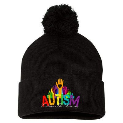 Embrace The Amazing Autism Hands Pom Pom 12in Knit Beanie