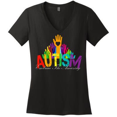 Embrace The Amazing Autism Hands Women's V-Neck T-Shirt