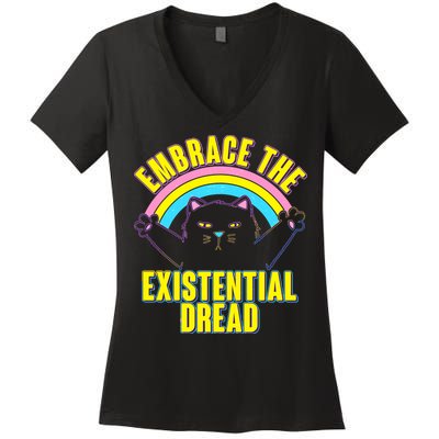 Embrace The Existential Dread Cat Women's V-Neck T-Shirt