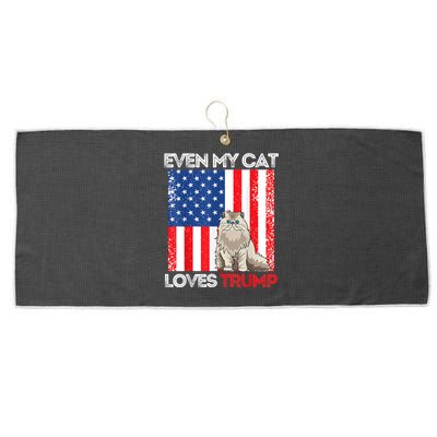 Even My Cat Loves Trump Usa Flag Election Trump Support Large Microfiber Waffle Golf Towel