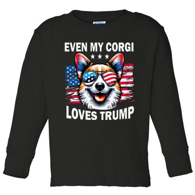 Even My Corgi Loves Trump Trump Supporter Toddler Long Sleeve Shirt