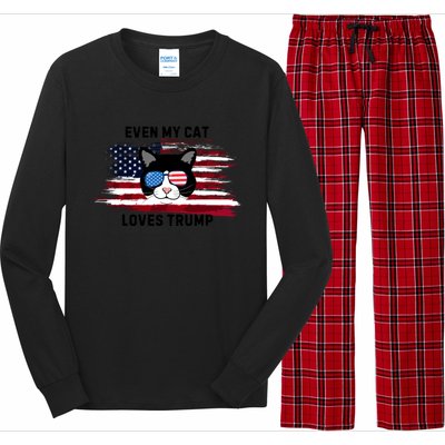 Even My Cat Loves Trump The Felon 2024 Us Election Funny Gift Long Sleeve Pajama Set