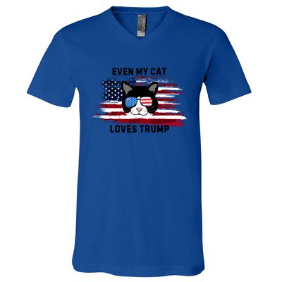 Even My Cat Loves Trump The Felon 2024 Us Election Funny Gift V-Neck T-Shirt